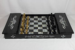 水牛角駒×木製盤(収納付き・中国)